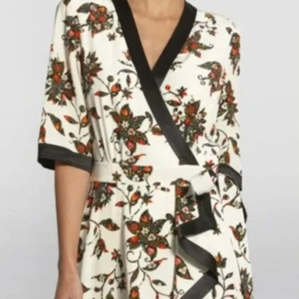 NWOT Tory Burch New Ivory Sacred Floral Silk Printed Wrap Dress XS $798